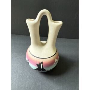 Native American Wedding Vase Navajo Hand Painted Southwestern 7” Handcrafted